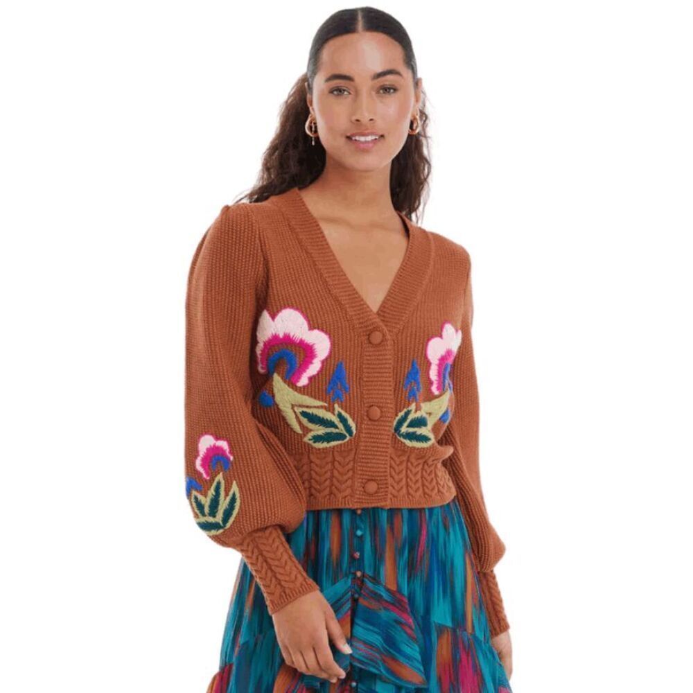 Allison New York NATALIA CARDIGAN front button knit floral size extra small NWOT